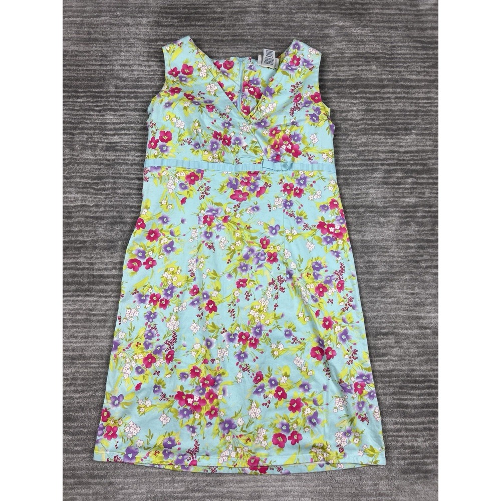 Faded Glory Sheath Dress Womens 12 Aqua Spa Blue Floral V-Neck FGL36776